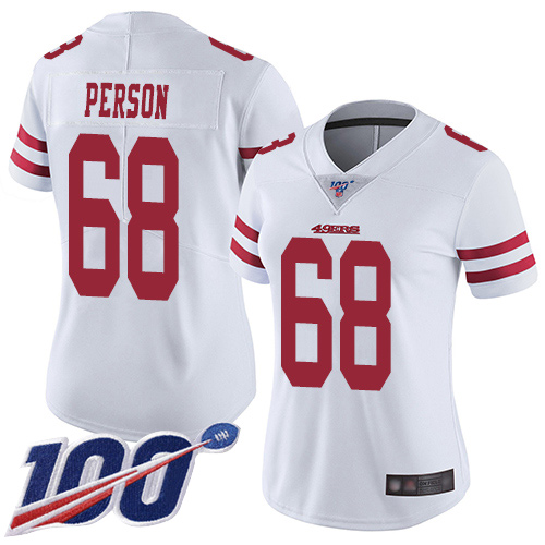 San Francisco 49ers Limited White Women Mike Person Road NFL Jersey 68 100th Season Vapor Untouchable